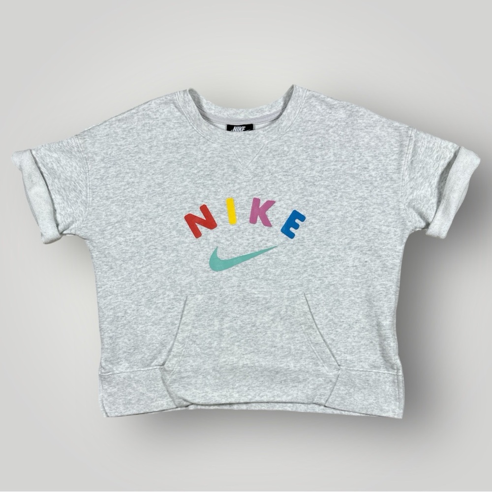 Nike Rainbow Logo Cropped Sweatshirt XL Boxy Athleisure Short Sleeve Y2K